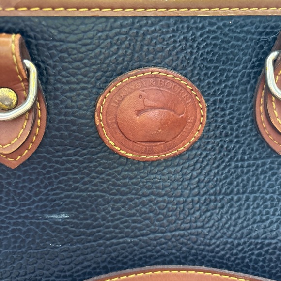 Navy Blue and Brown Leather Dooney and Bourke Crossbody Bag - Picture 2 of 12